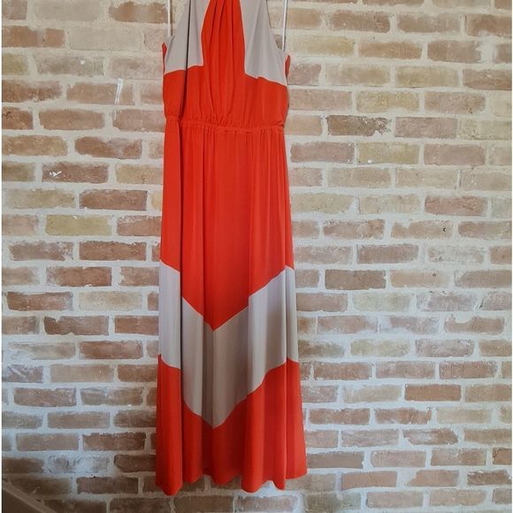 Vince Camuto Maxi Dress Orange & Beige Size 14 Elastic Waist Casual /Formal NWOT - Picture 4 of 17